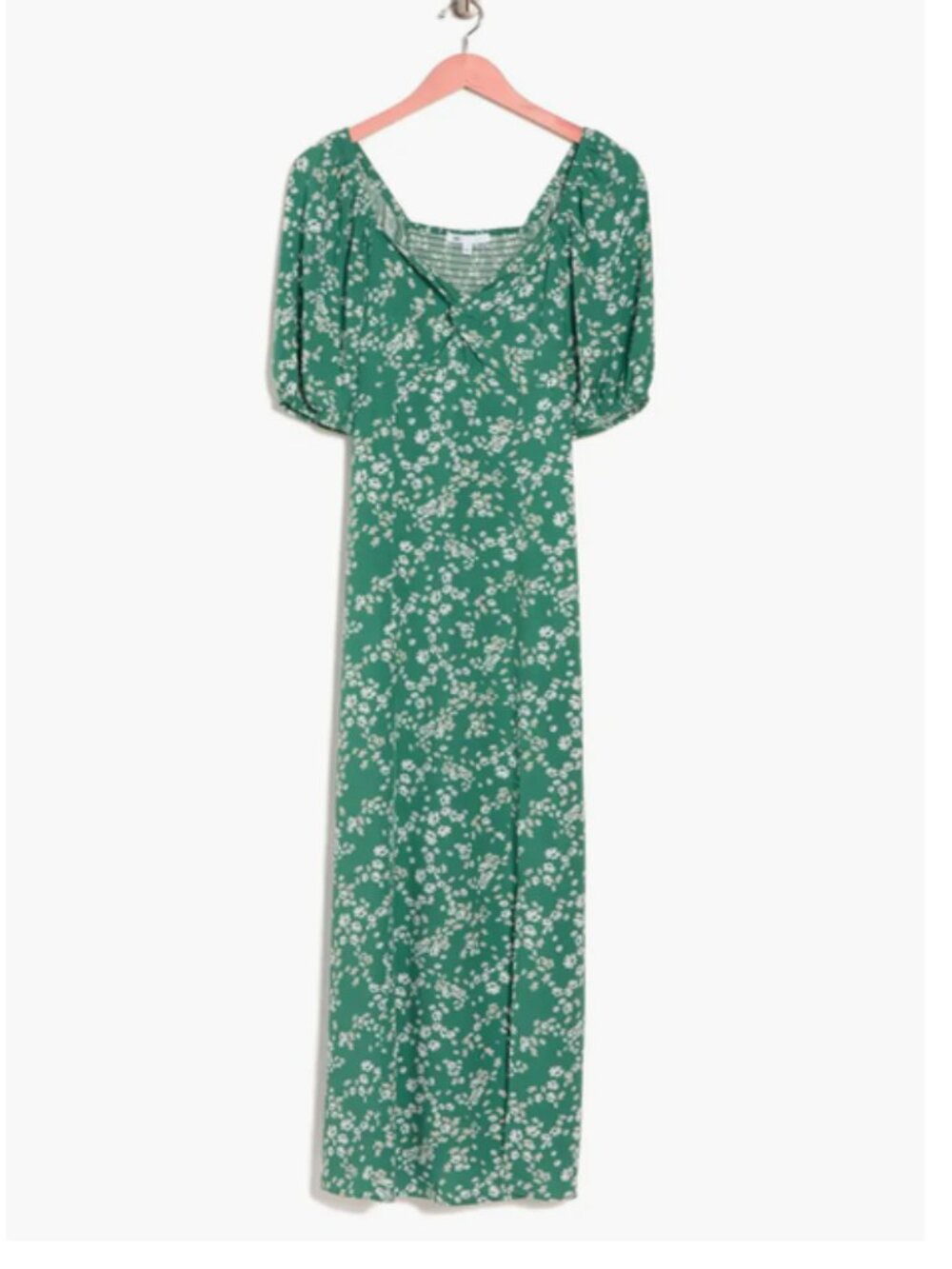DR2 women size Medium Floral Sweetheart Puff Sleeve Maxi Dress green